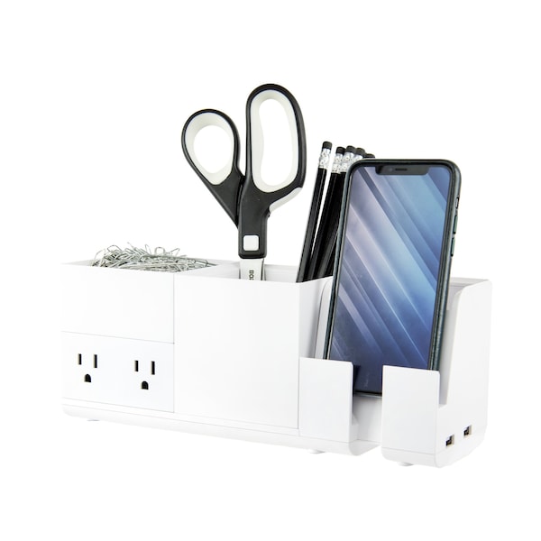 Bostitch Konnect Stackable Desk Organizer + Power Station, 4-Piece, White KT2-BASEKIT1-WHT - main